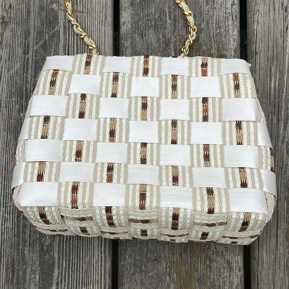 Vintage Italian CREAZIONI ALMA Gold Woven Straw Handbag Purse Bag Crossbody - Picture 7 of 10